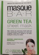 Masque Bar Green Tea Sheet Masks- Pack of 3 Sheets.